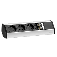 EVOline V-Dock (3  эл. роз. + 2* RJ45), Фиксированный кабель питания 2,5 м с обжатыми концевиками проводов, штепсель не приложен. С профильным креплением 100 мм.